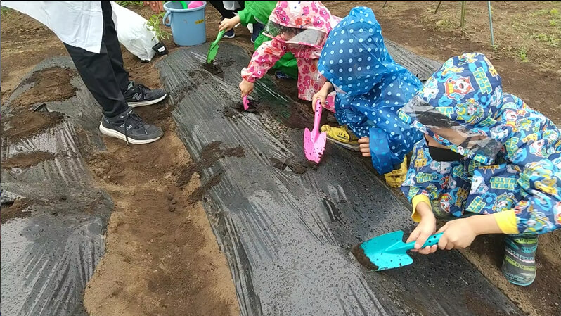 土を掘る子どもたち