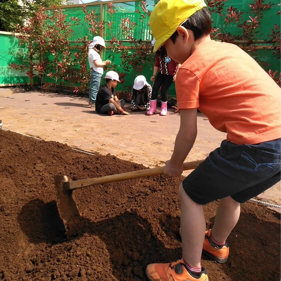 畑を耕す子ども