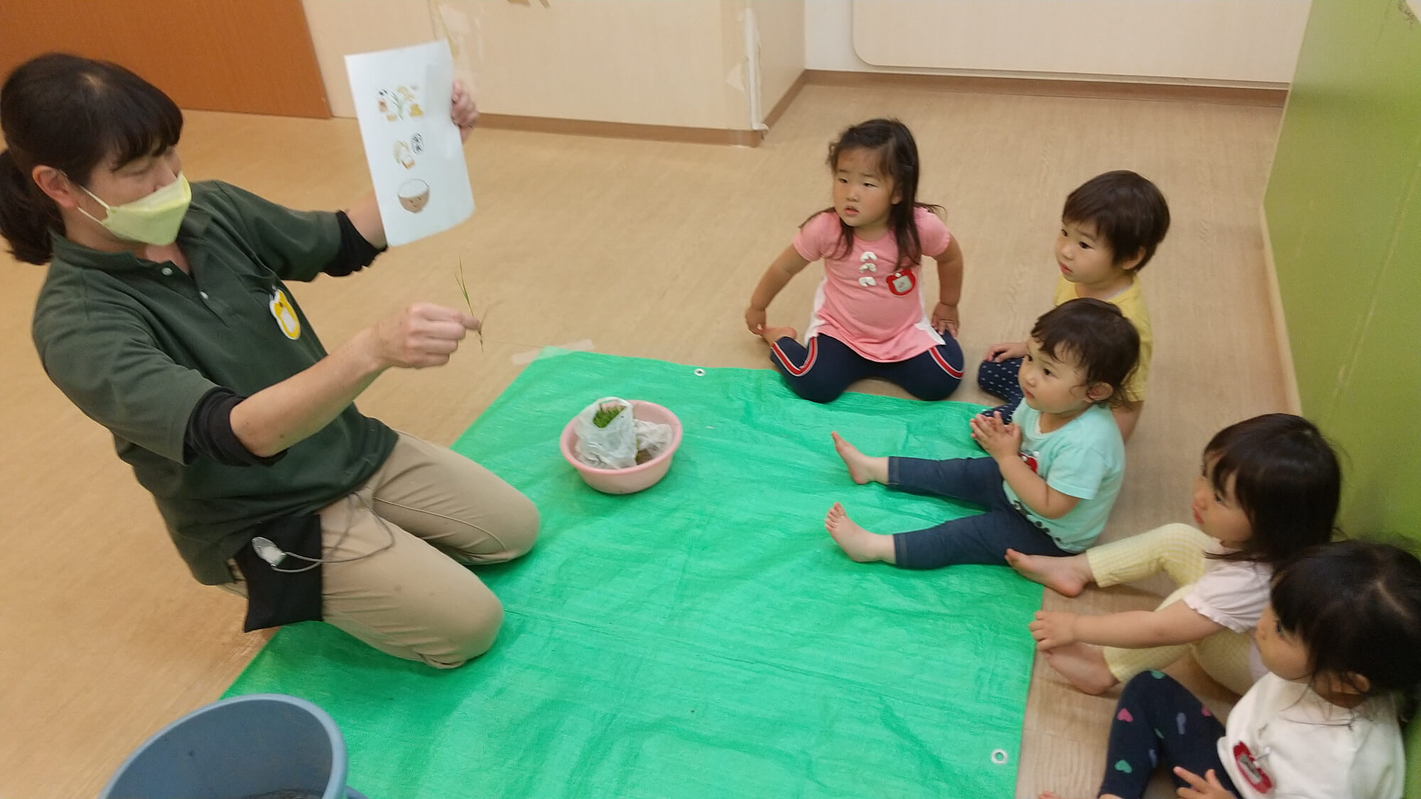 稲の話を聞く子どもたち