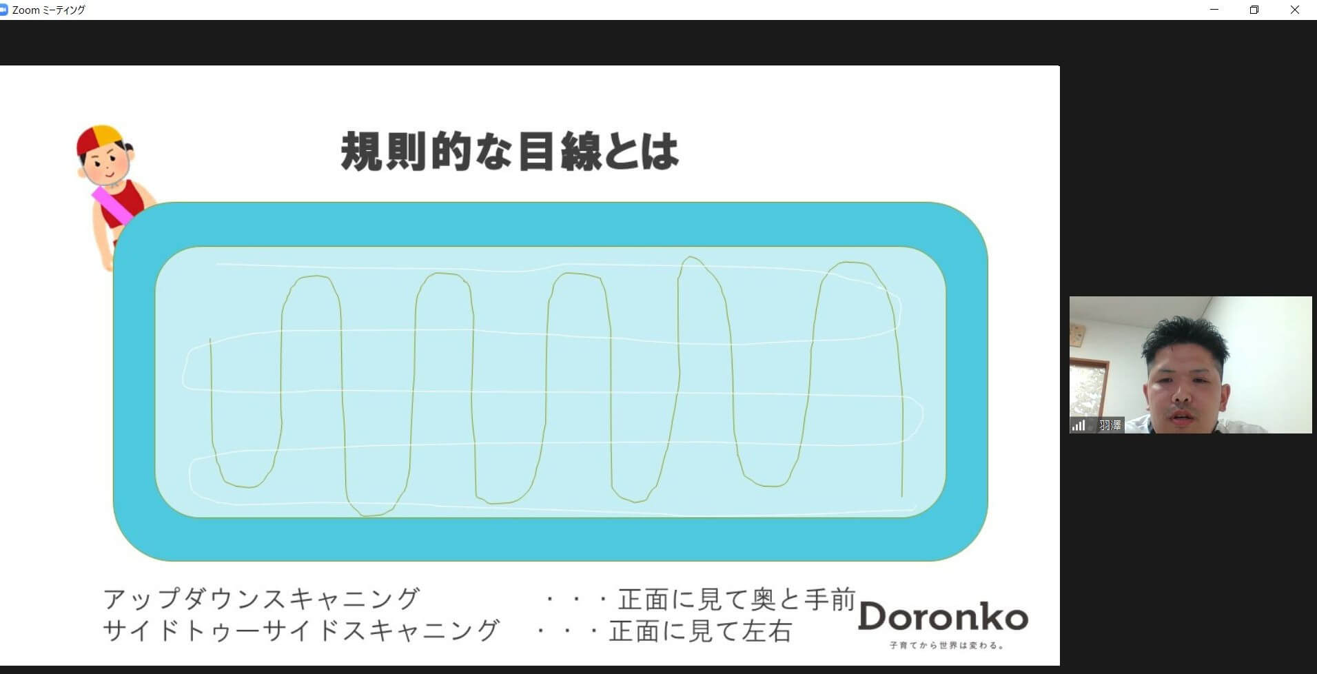 プール監視における規則的な目線