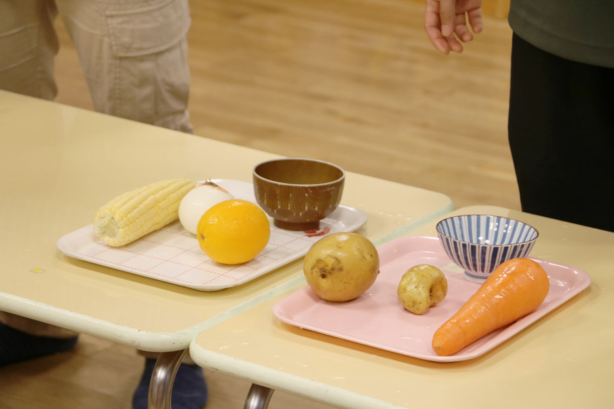 実験のために用意した野菜や食器